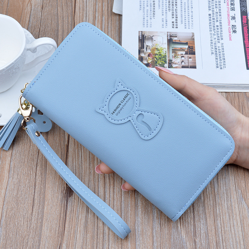 Girls long leather wallet women phone wallet laides cute card holder clutch bag zipper organizer wallet wwristlet female purse: blue