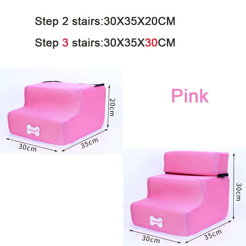 Hundtrappa sällskapsdjur 3 trappsteg för liten hund katt hund hus husdjur ramp stege halkskydd avtagbara hundar säng trappor husdjur leveranser: Rosa / 3 steg (30 x 35 x 30cm)