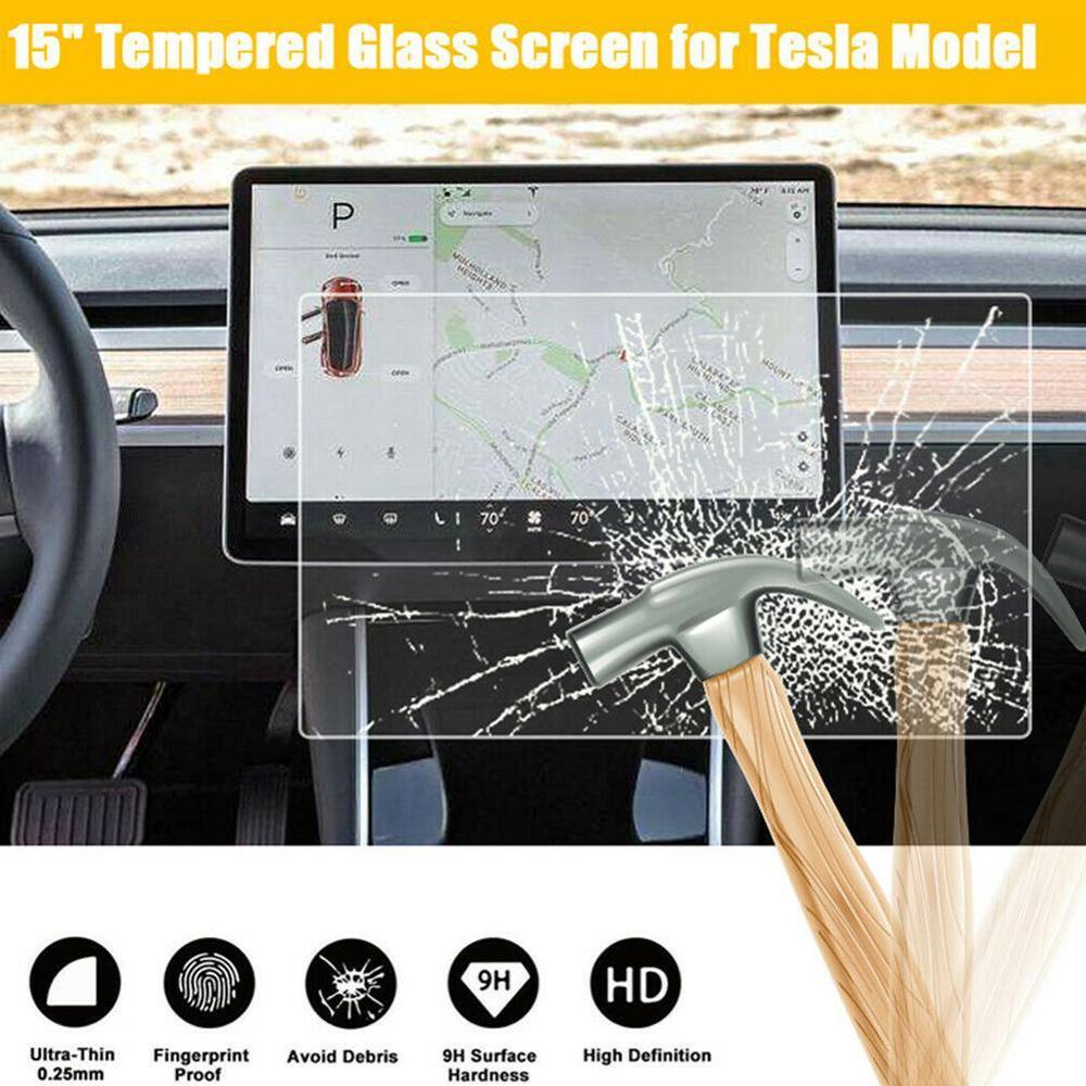 Car navigation touch screen beskytter hærdet glas 15 " center kontrol touchscreen beskytte film til tesla model 3 tilbehør