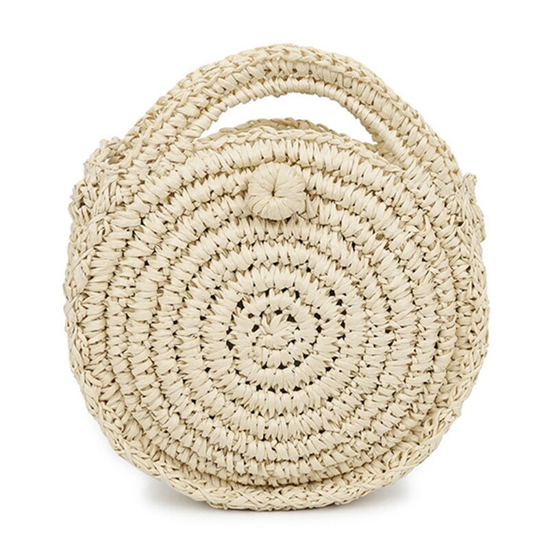 Runde, gehäkelte strandtasche aus stroh, diagonal gewebte handtasche für damen: Beige