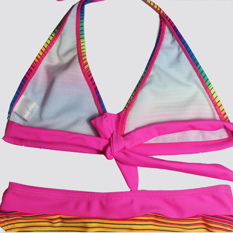 Girl Rainbow Color Bathing Suit Girls Tight Elastic Stripe Swimwear Children Split Swimwear Girls Bikini Girl Beach Swimsuit