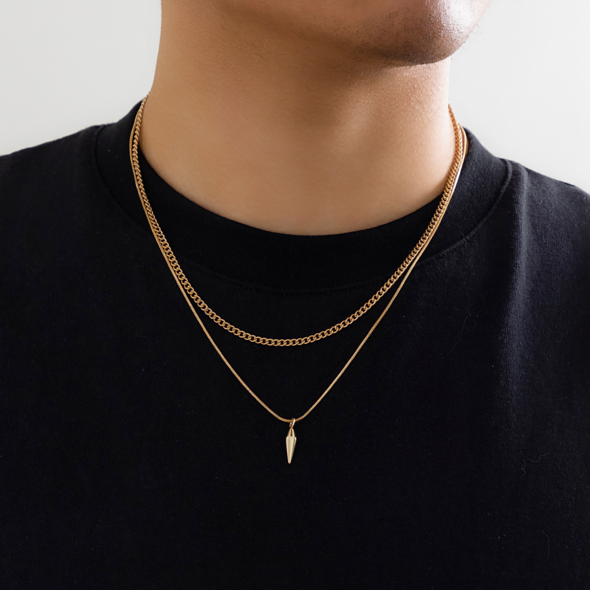 KunJoe 2 unids/set de colgante de remache de Metal de acero inoxidable, collar de cadena de serpiente fina para hombres, gargantilla de cadena de eslabones cubanos de Color plata Punk