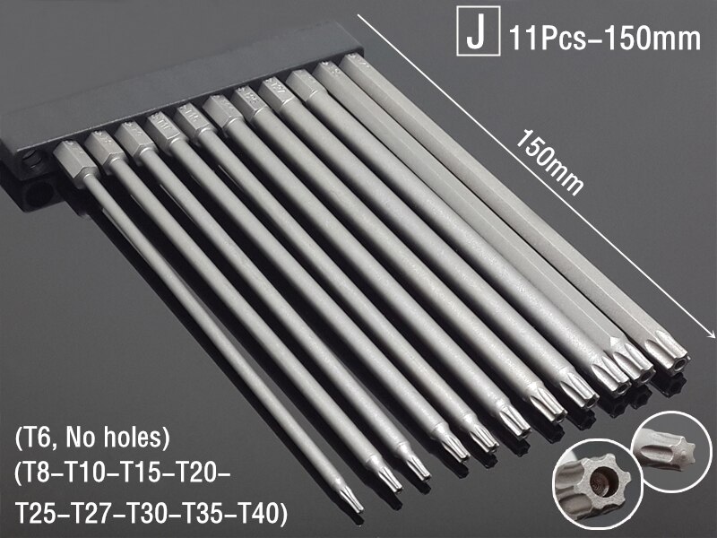 Jeu de tournevis magnétiques de sécurité 50/75/100/150mm, outils à main de 1/4 pouces à tête plate hexagonale: (J) 11Pcs 150mm