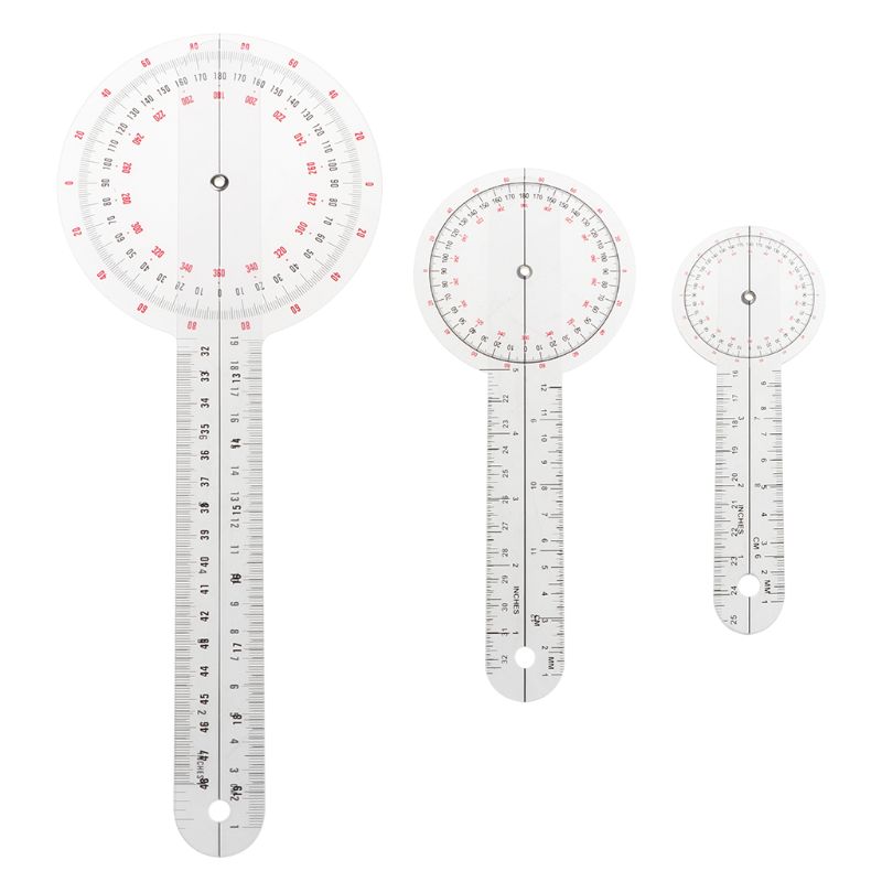 3Pcs/Set Physio Goniometer Angle Protractor Inch Ruler Joint Bend Measure Clear Q84D