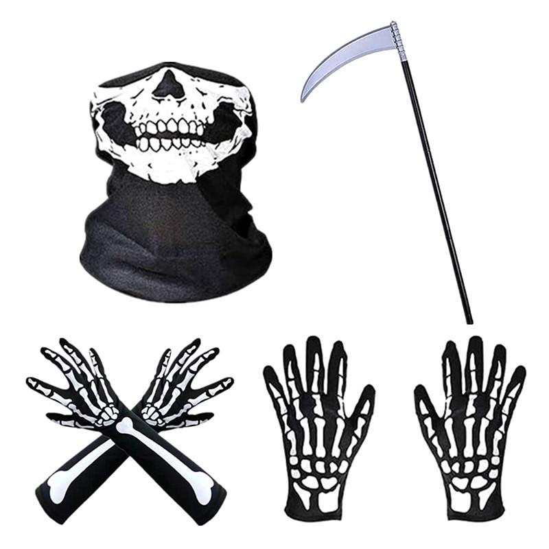 Halloween skelet handschoenen kostuum Spooky Grim Reaper masker cosplay horror vampier partij zeis kostuum volwassen kind