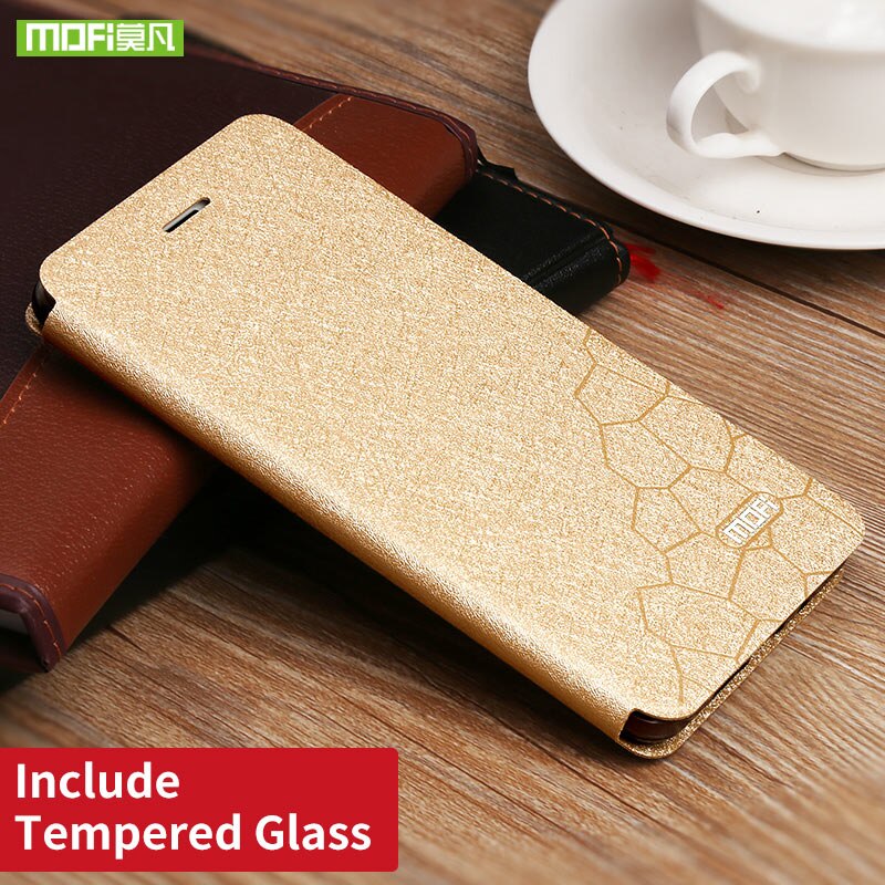 Xiaomi redmi 4X Case 5.0 Cover Silicone TPU Flip Lederen Harde Zwarte Ccoque Originele Mofi Xiaomi redmi 4X Pro Case metalen Foundas: golden with glass