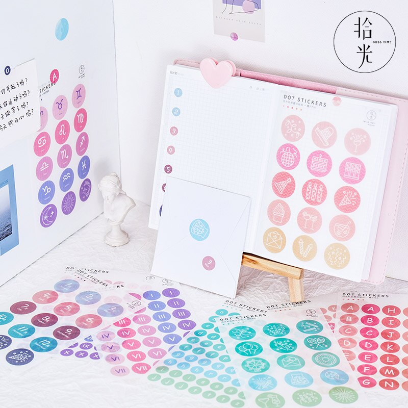 Kirjain numero väri pisteet päiväkirja koristeellinen kawaii japanilainen paperitavara pyöreä tarrat scrapbooking tee-se-itse päiväkirja albumi tikku etiketti