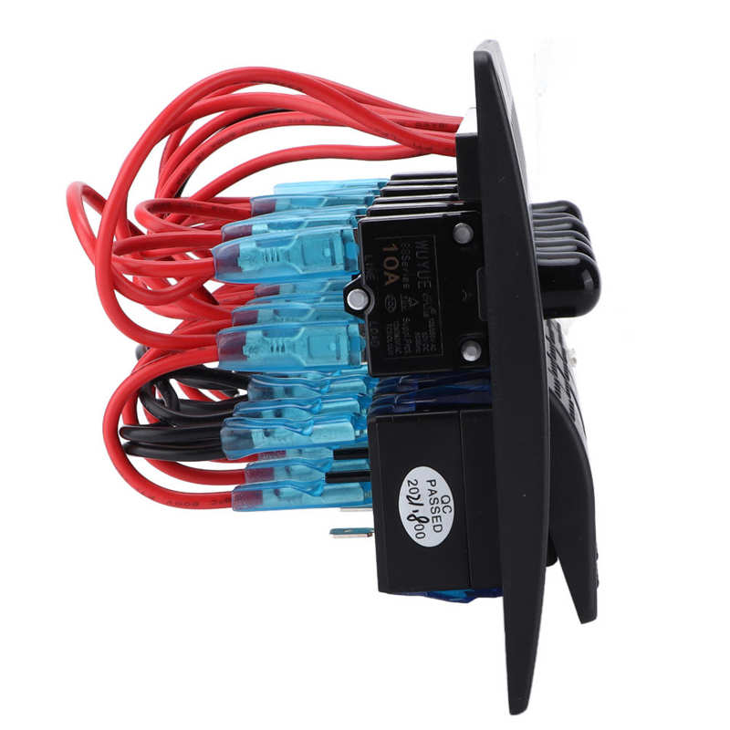 Car Toggle Switch Panel Blue Light IP65 Waterproof 6 Gangs Rocker Switch Panel for Boats for SUVs for Trucks