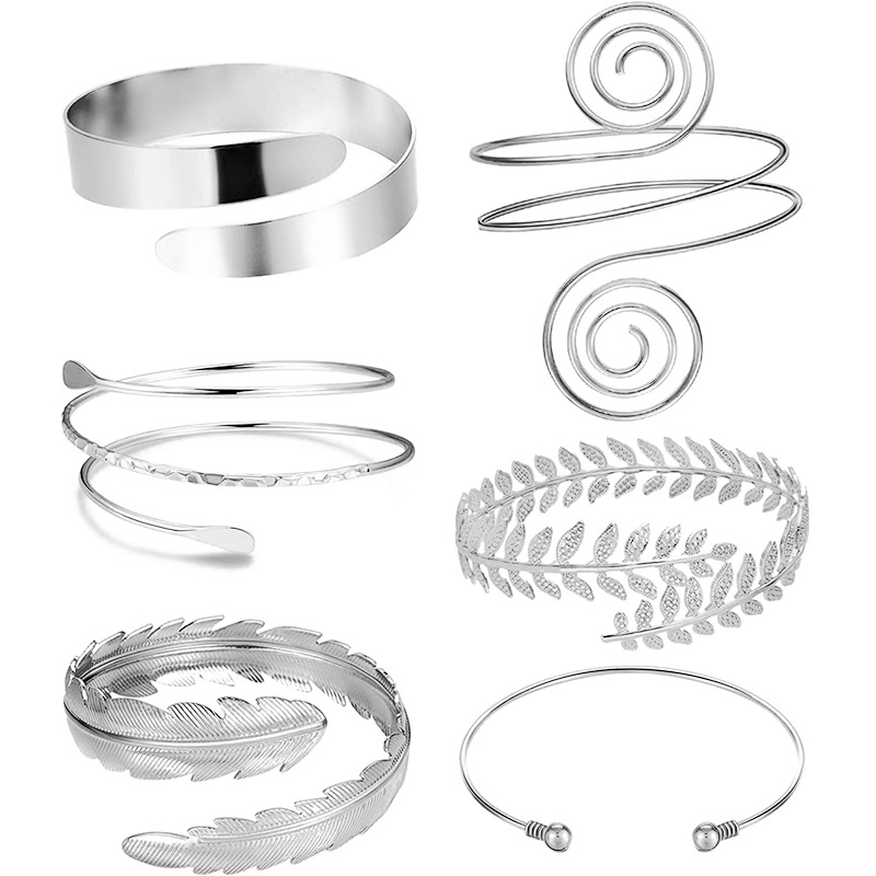 Ftcy 6 -delat armband i överarm för kvinnor, silverfärgat armband, justerbart armband: Guldfärg