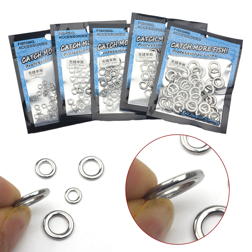 50 st kraftiga fiskeringar med solid ring, sömlösa delade ringar, vridbara knutar, bete, verktyg i rostfritt stål, fisketillbehör