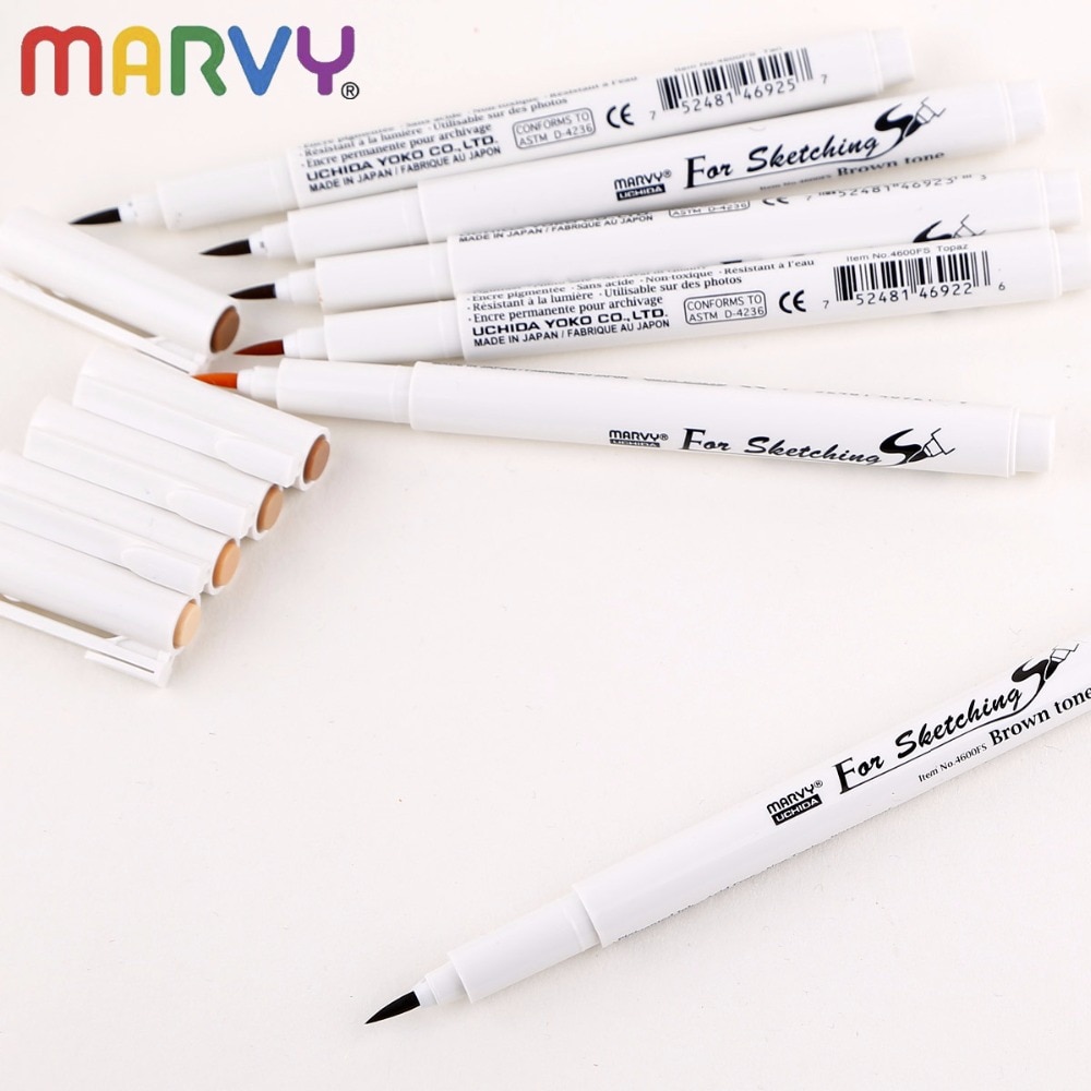 Marvy liner black brush fine line drawing pen marker grey permanent graffiti marker brown tone micron fineliner felt tip pen set