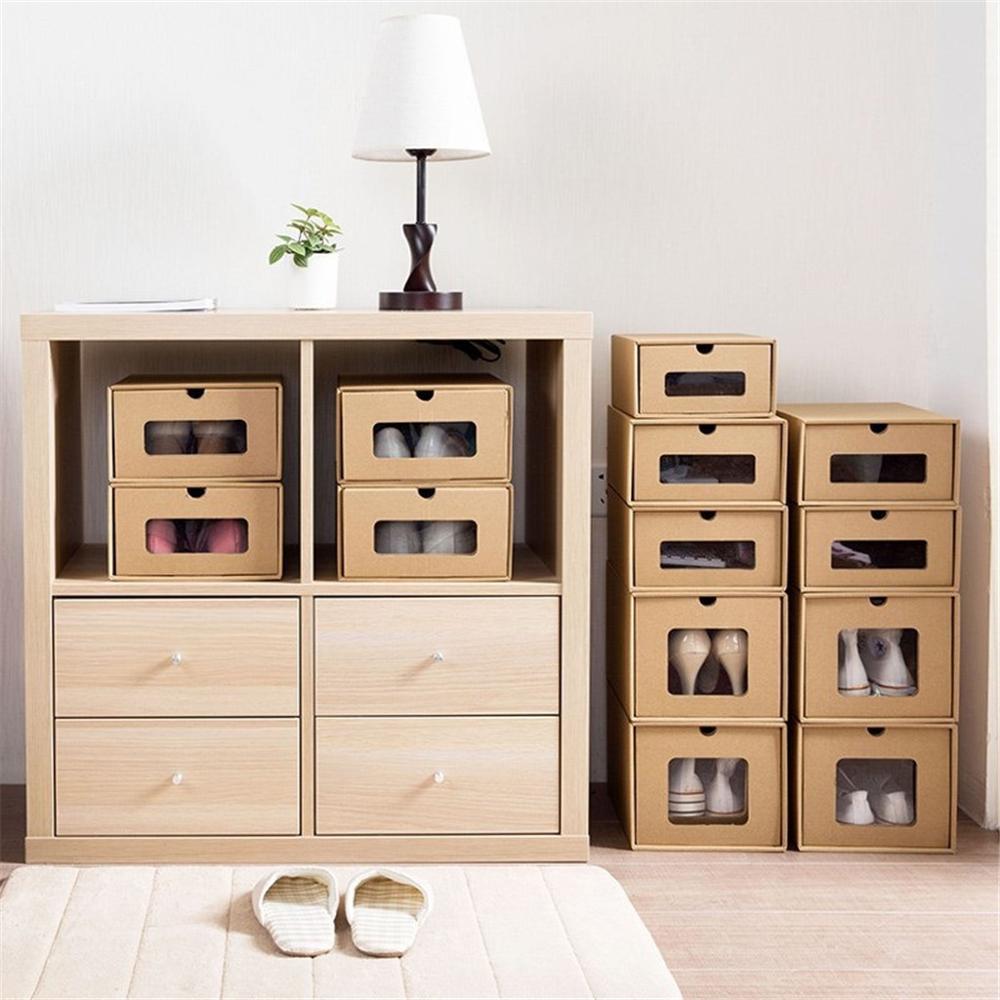 1PCS Shoe box Thickened Kraft Cardboard Box Dustproof Transparent Drawer Shoe box Receptacle Box Organizer #21