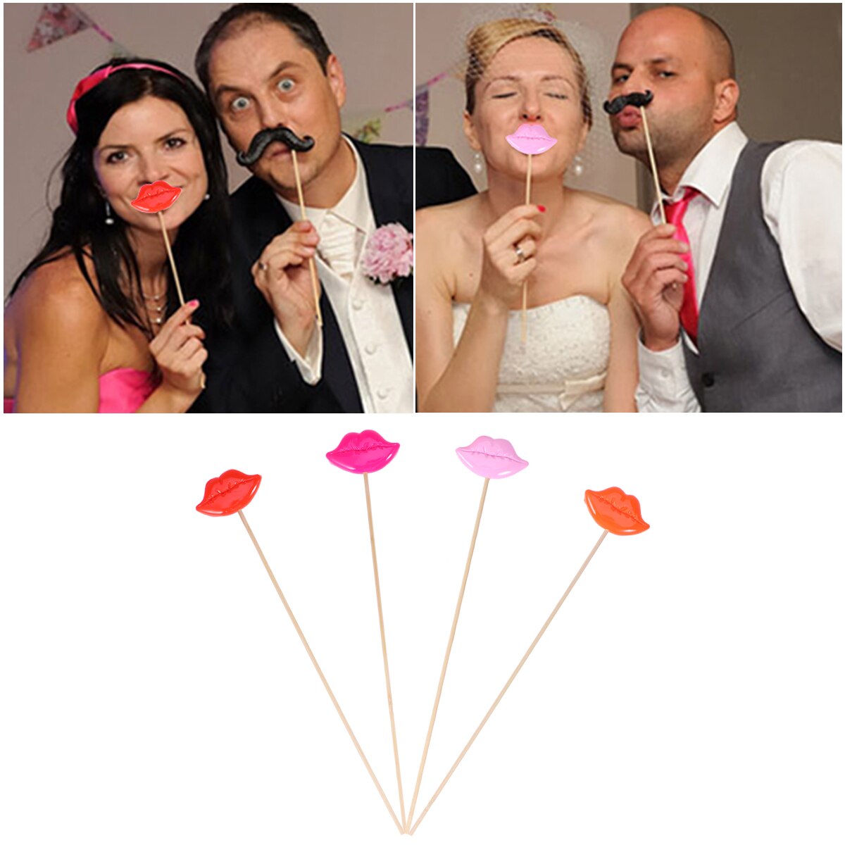 Funny Wedding Photo Props on a Stick Mask Beard Mustache Hat Glasses Lips Photo Booth Posing Props for Party Decoration