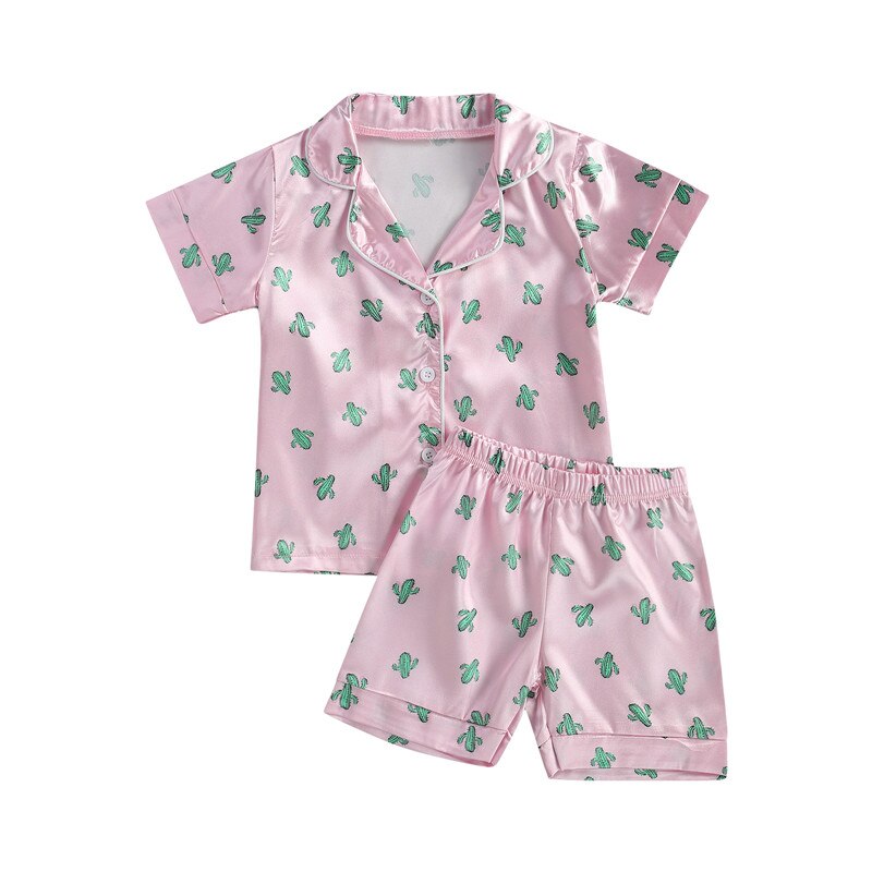 Kid &#39;S Tweedelige Pyjama Kinderen Leisure Gedrukt Revers Kraag Korte Mouwen Elastische Taille Shorts