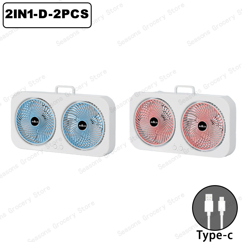 Hangende bureauventilator met dubbele kop USB oplaadbare draagbare stille koelventilator 3 snelheden verstelbaar voor kantoor thuis slaapzaalventilator: Light Grey