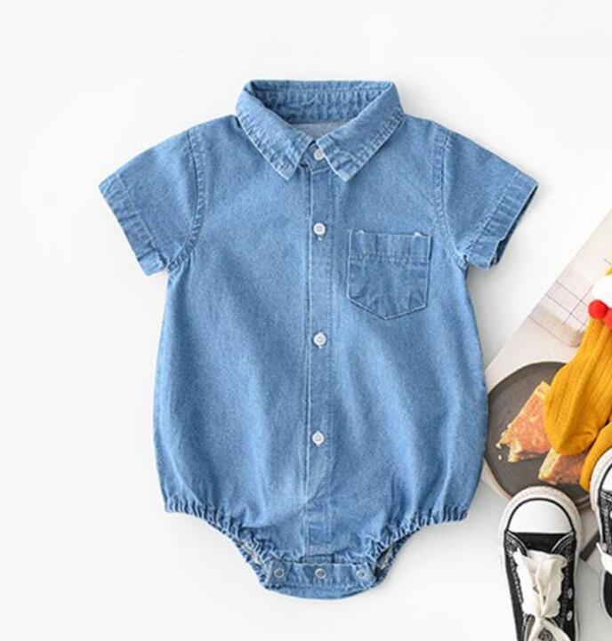 Twins Baby Girl Boy Summer Denim Shirts Clothes Jeans Newborn Bodysuits Girls Kids Children's Outfit Climbing Suit JW7330: boys rompers / 24M