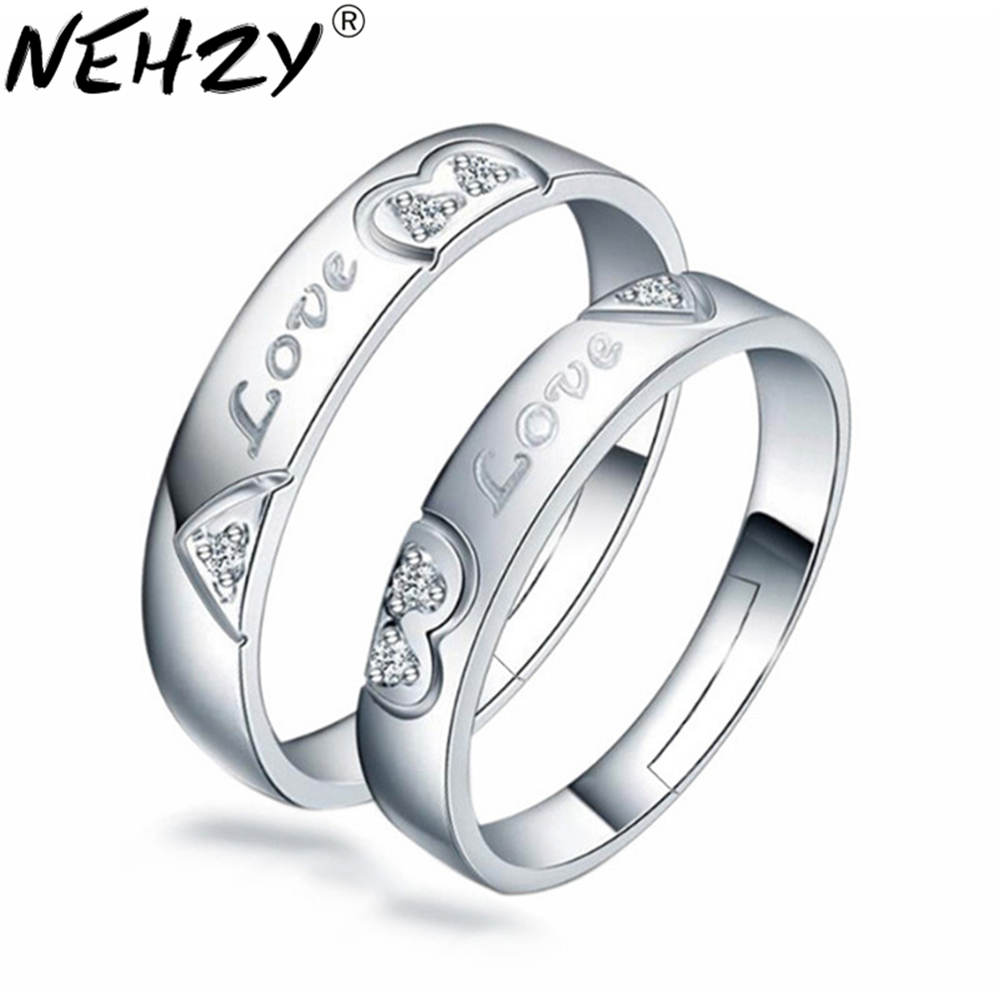 Nehzy S925 Stempel Zilver Paar Ring Liefde-Vormige Opening Verstelbare Liefde Huwelijk Op De Ring Mannen Vrouwen &#39;S Sieraden