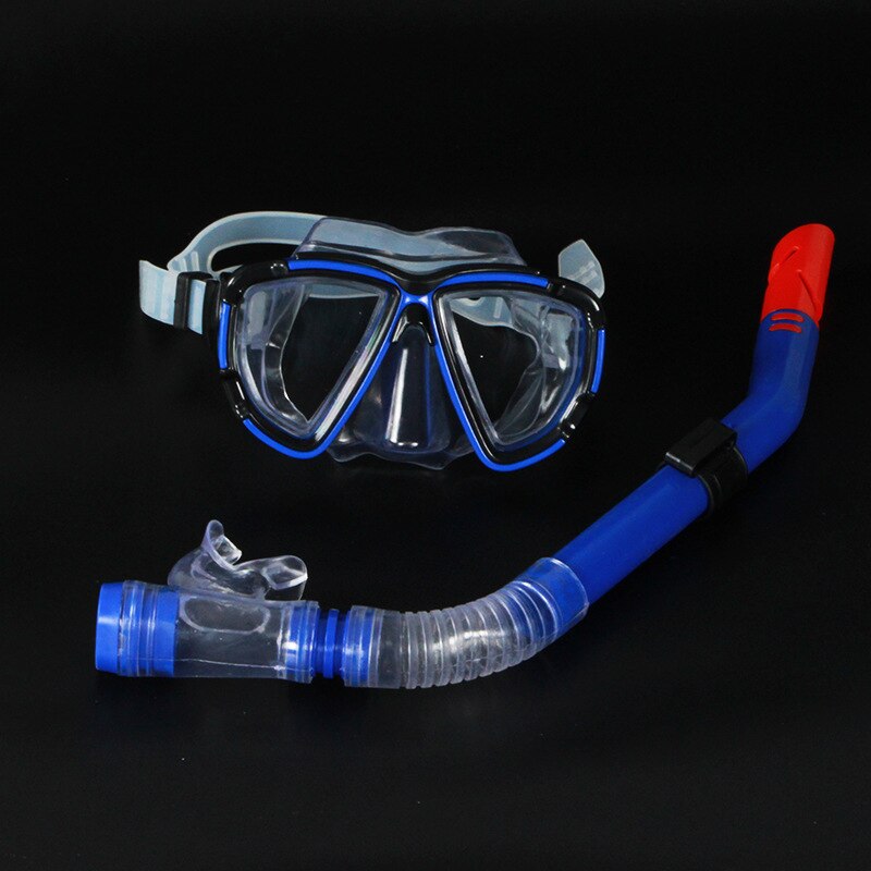Simglasögon undervattens dimma halv ansikte näsa klipp glasögon dykning bikini mask härdat glas lins snorkel glasögon: Blå