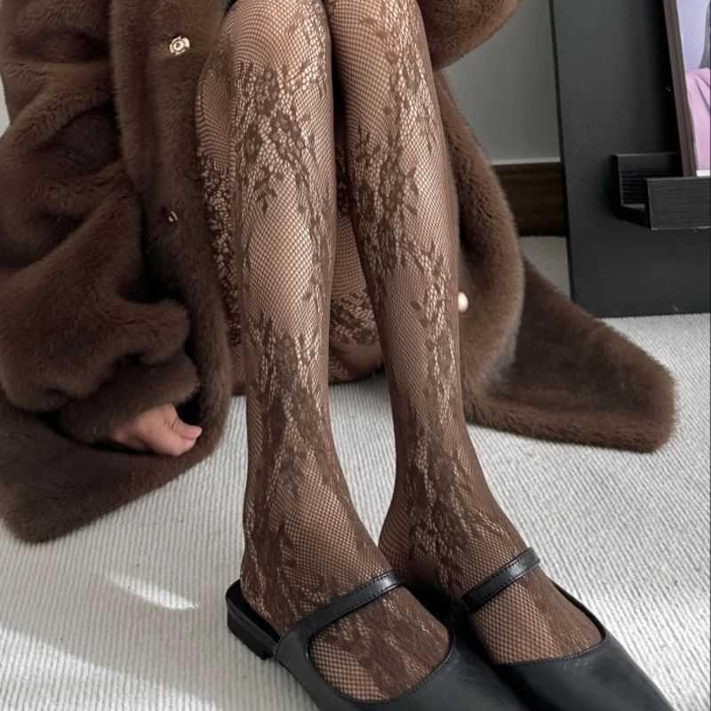 Medias florales estilo Punk para chicas dulces de Lolita, medias altas hasta el muslo coloridas, lencería Sexy para mujer, pantimedias de rejilla de malla caladas: Plata