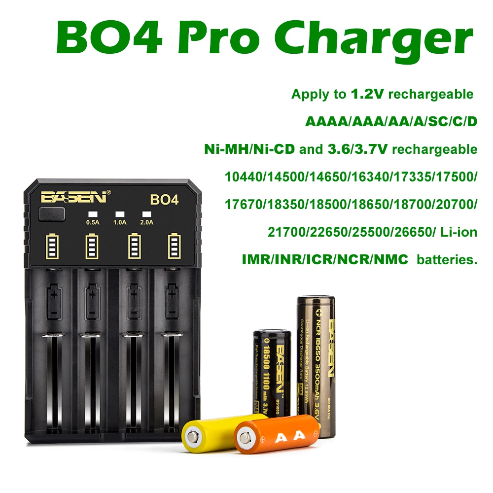 BASEN 18650 Battery Charger for 1.2V 3.7V 3.2V 18650 26650 21700 18350 AA AAA lithium NiMH battery smart charger 5V 2A plug
