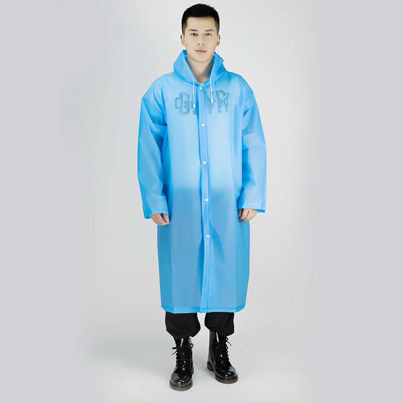 trenfy Men Women Waterproof Jacket EVA Button Hooded Raincoat Rain Coat Poncho Rainwear Button Raincoat Outdoor Wholease: Blue