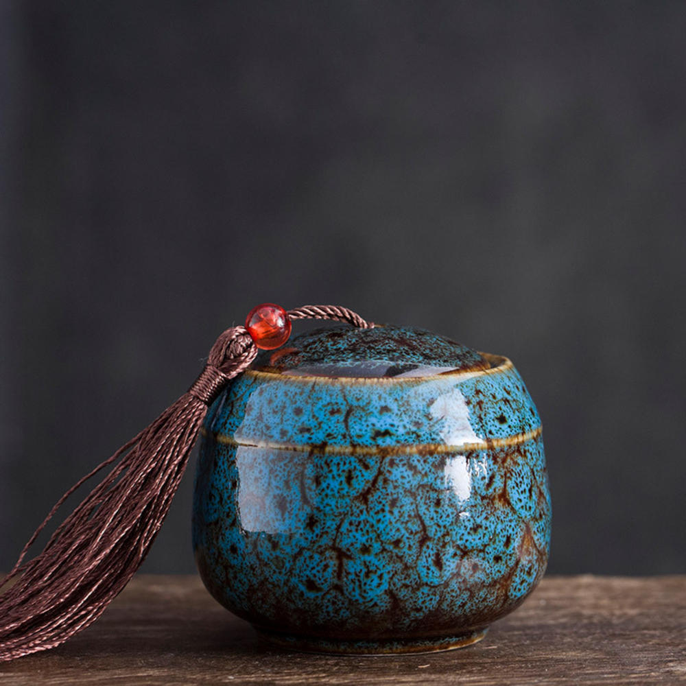Kleur Keramische Bus Gedenkteken Huisdier Urn Seal Pot Grote Aandenken Kist Porselein Jar Menselijk As Opslag Memento Begrafenis Houder: L / Blauw
