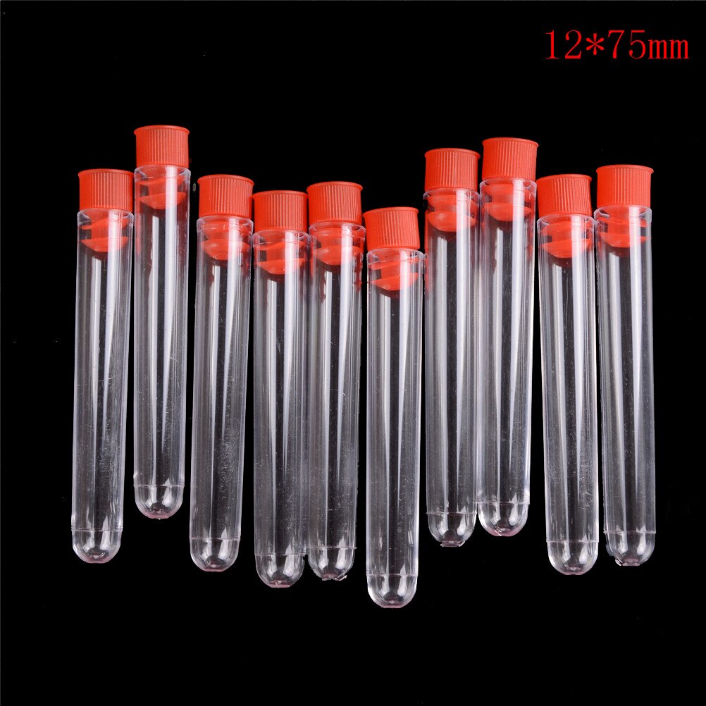 Tubos de ensayo de laboratorio transparentes de plástico, 10 unids/lote, con tapas, recipientes de muestra de Vial