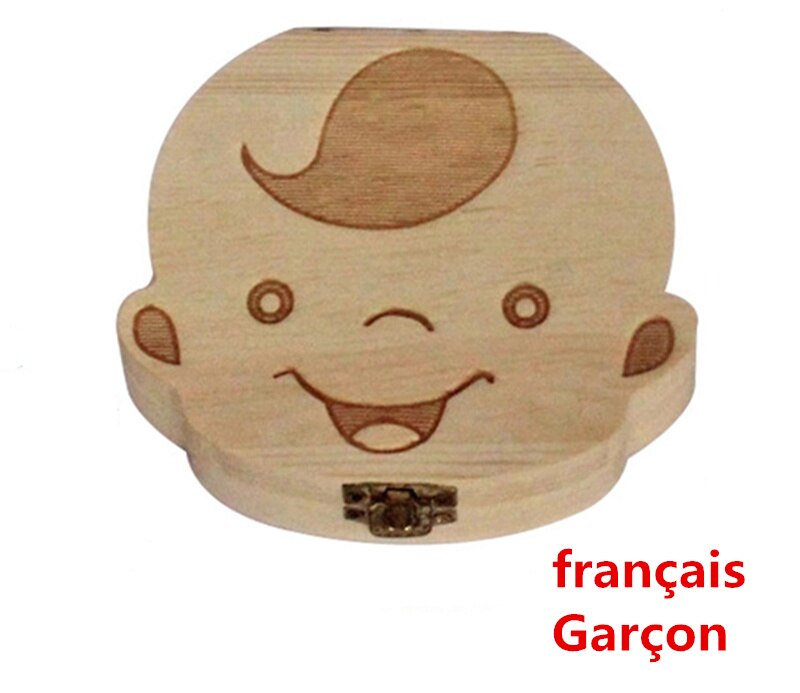 Babymelk Tanden Doos Spaans Engels Russion Baby Hout Tand Doos Baby Tand Organizer Kids Bladverliezende Opslag Verzamelen Houten Doos: Franch boy