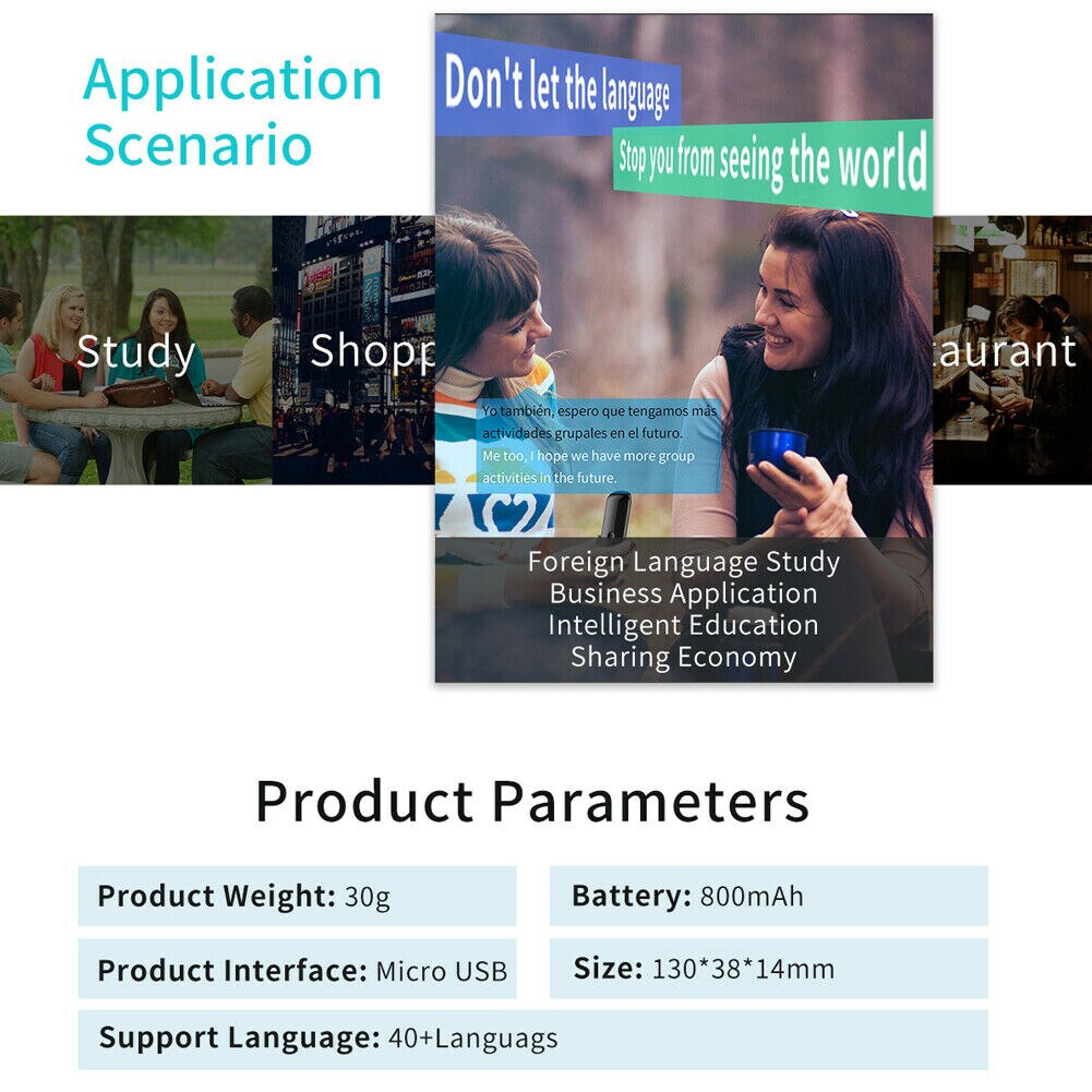 3 em 1 G5 40 Inteligente Tradutor Idiomas 2-Way Instantâneo Portátil de Voz Texto Fotografia BT Curso De Tradução