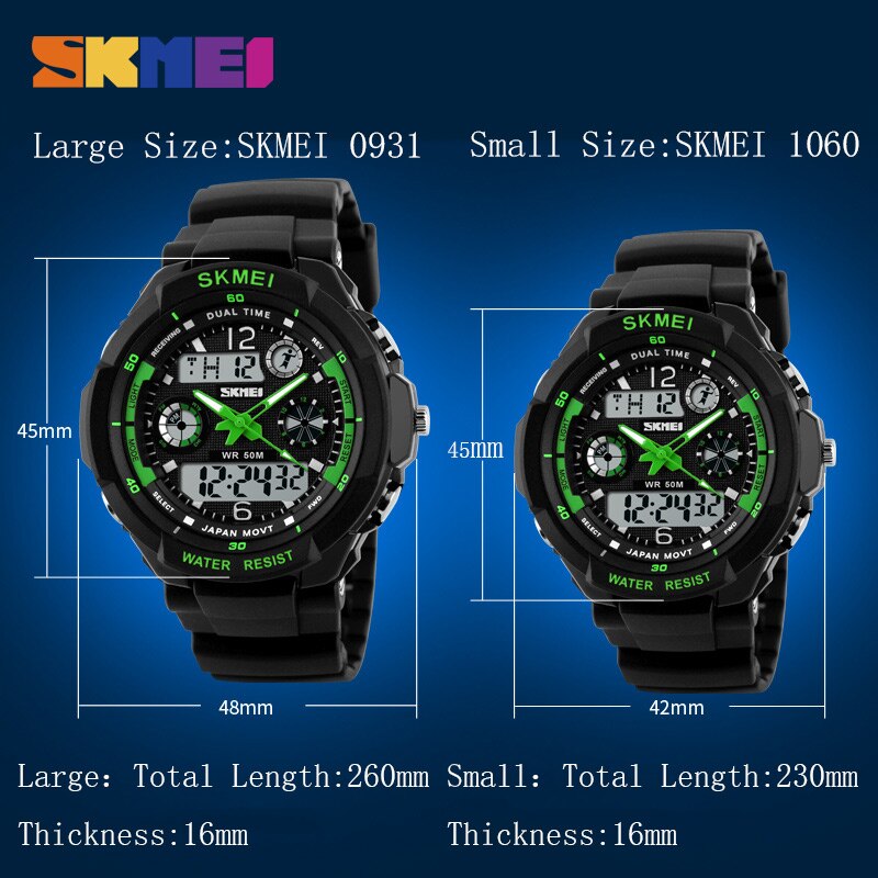 SKMEI Sport Horloges Mannen Dual Display Horloges Chronograph 50M Waterdicht Alarm Kalender Back Light Horloge 0931