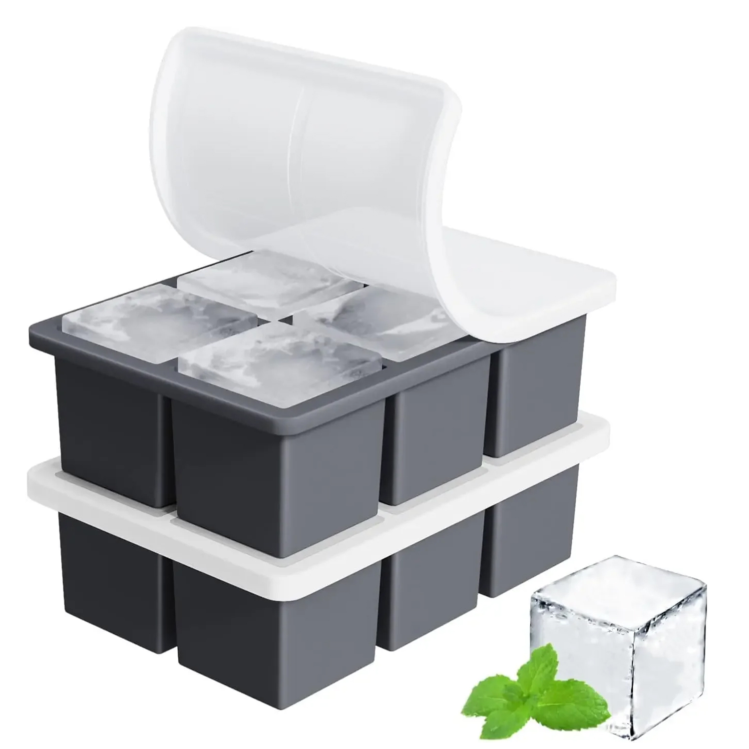 Large Ice Cube Tray for Whiskey Big Square Ice Cube Maker for Cocktail Silicone Old Fashioned Ice Cube Trays Huge Cubed Ice Tray