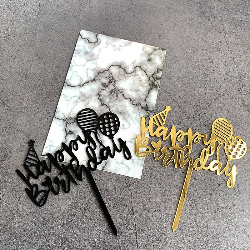 Cute Happy Birthday Cake Topper Acrylic Birthday Party Dessert Decoration Cupcake Topper