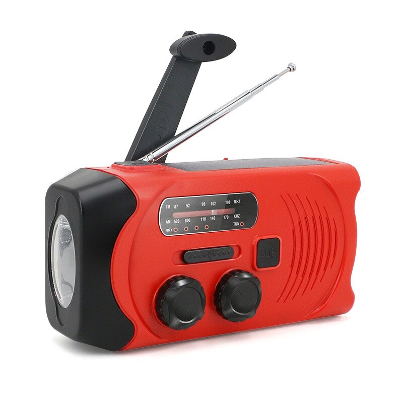2000mAh Solar Radio AM/FM Weather Radio Multifunctional Portable Emergency Radio With LED Flashlight Solar Mobile Power Radio: red