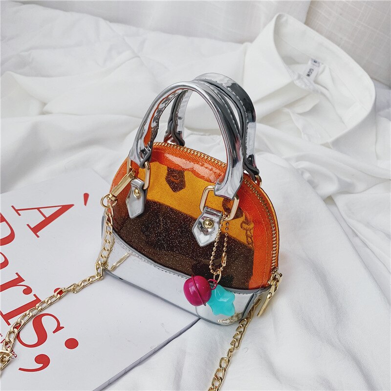 Summer Mini Kid Jelly Shell Handbag Transparent Clear Small Children's Tote Bag Cute Girl Hand Bag Scarf Shoulder Bag: orange