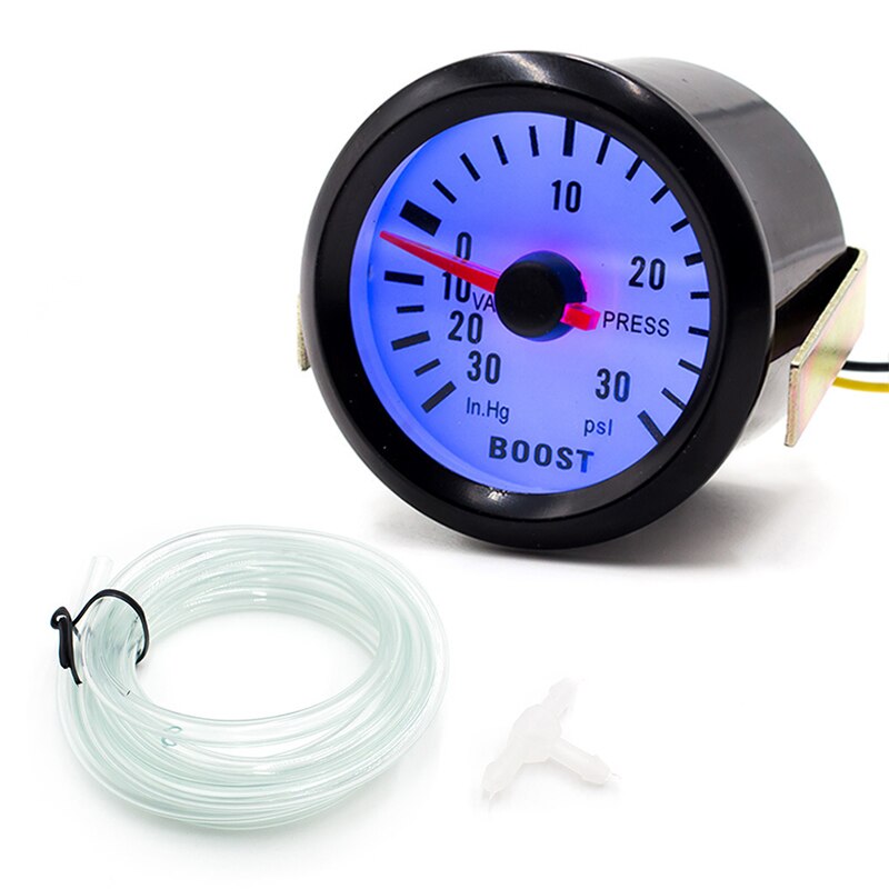 Indicateur de pression pour moteur de voiture, 52mm, PSI, sous vide, Turbo Boost, cadran, jauge, lumière bleue, jante noire, 12V