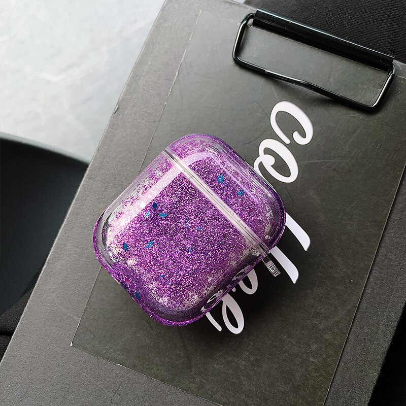 For AirPods Pro Colorful Glitter Dynamic Liquid Quicksand Crystal Clear Case for AirPods 1 2 Transparent Earphone Cover: purple