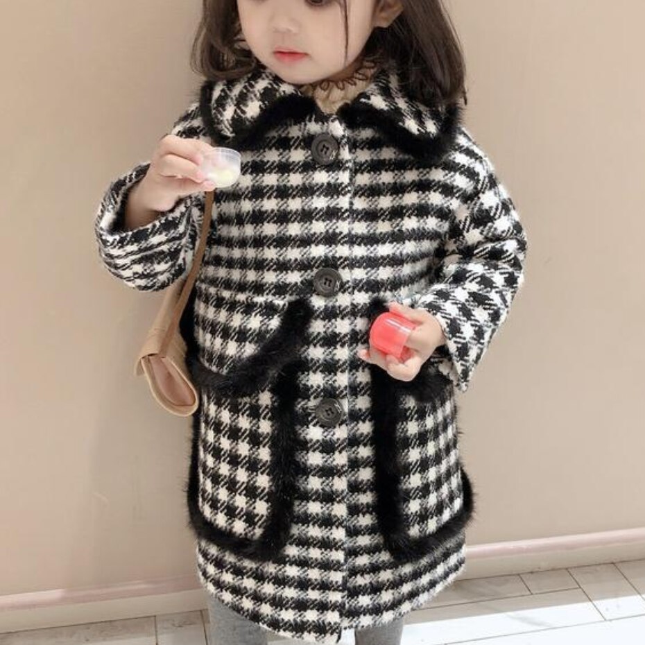 Autunno Inverno del bambino della ragazza plaid di lana cappotto di spessore vestiti caldi bambini bambini del cappotto di moda