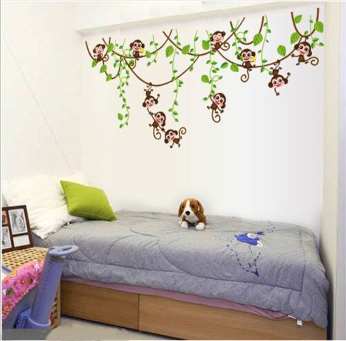 Dyreklistermærker lille abe klatretræ wallstickers mobile art deco baby dreng baby pige værelse wallstickers
