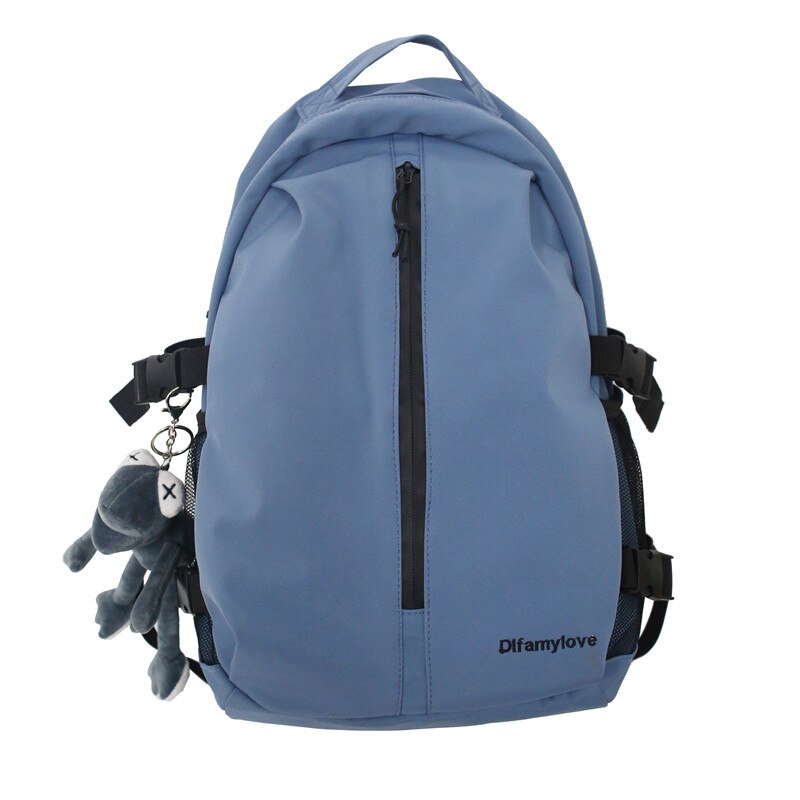 Women Trendy Backpack Waterproof Nylon Female School Bag College Book Lady Laptop Backpack Girl Student Bag Travel: Blue / with pendant