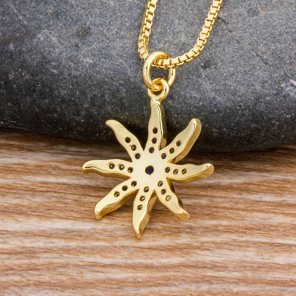 Blauwe Zeester Koper Zirkoon Gouden Hanger Charme Ketting Choker Ketting Voor Vrouwen Partij Bruiloft Sieraden