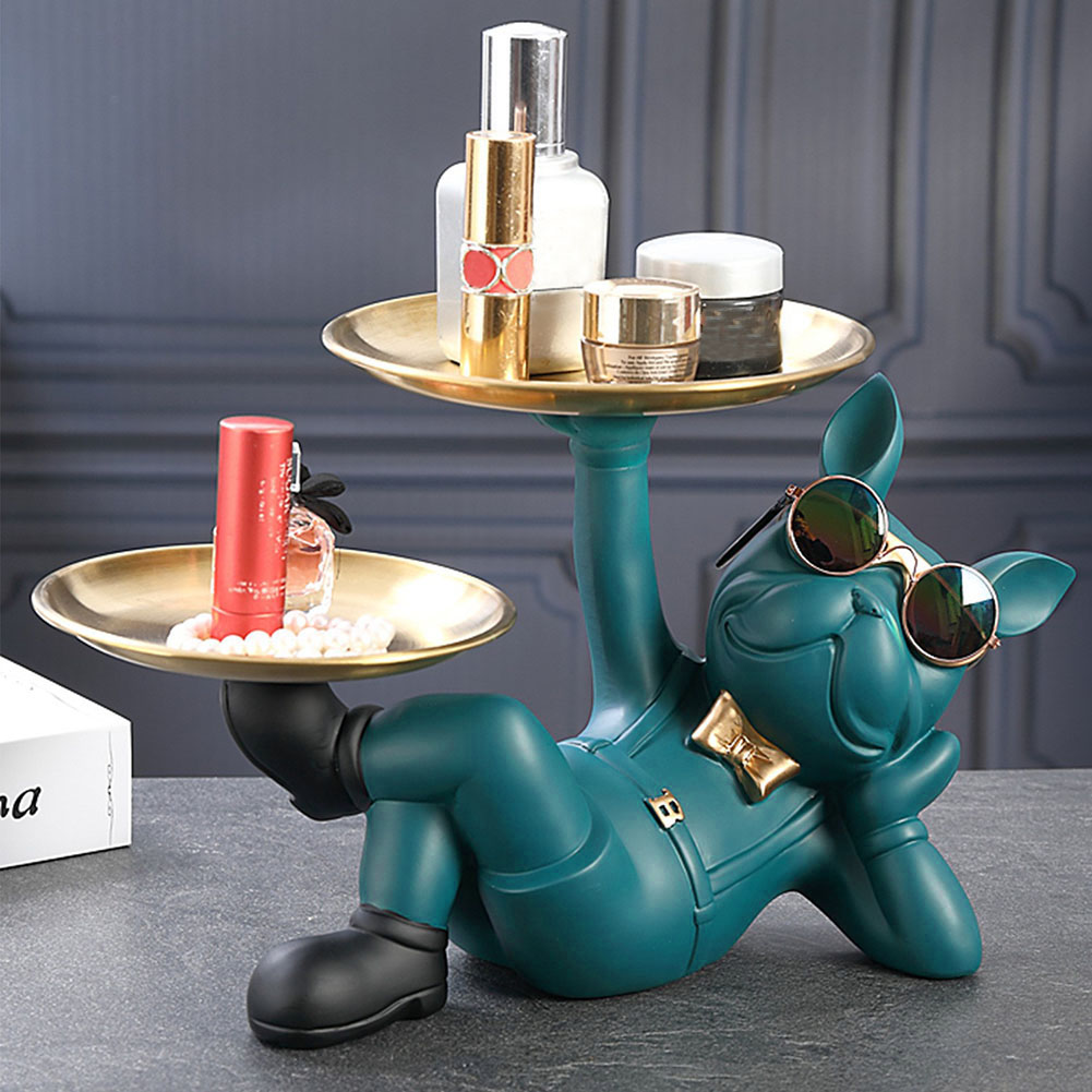 Estatua de perro de resina para decoración de sala de estar, escultura de perro, bandeja de mesa, adornos, estatuilla de Bulldog Francés para decoración de escritorio Interior del hogar