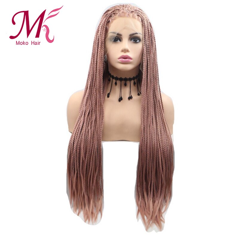 Moko-peluca con malla frontal trenzada sintética para mujer, con cola de caballo de Color Natural, trenza de ganchillo, estilo de