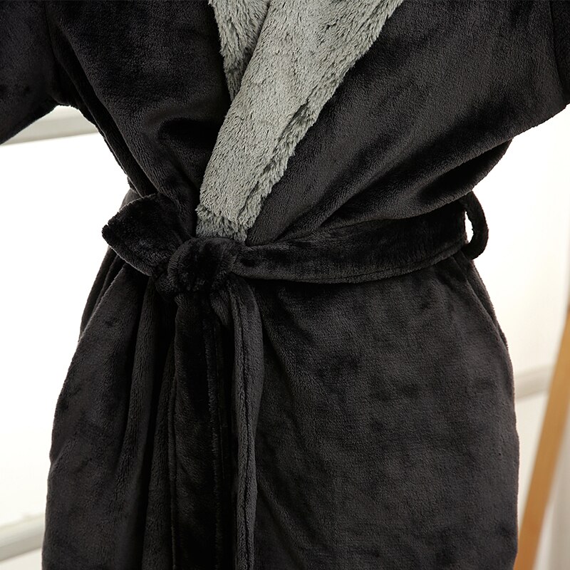 Roupão de flanela masculino, longo, luxuoso, com pescoço de pele, macio, de seda, quente para o inverno, robe de banho para homens, vestimenta