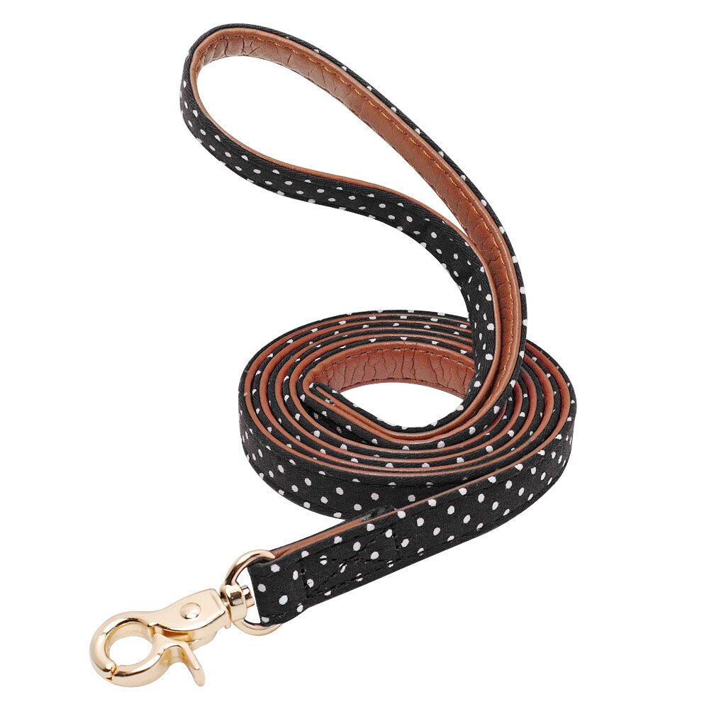 Collier en cuir pour chiens, Bandana, laisse de marche pour chiens, mignon à points, avec nœud pour chats, laisse en plomb pour petits et moyens chiots, Chihuahua: Black Leash / M
