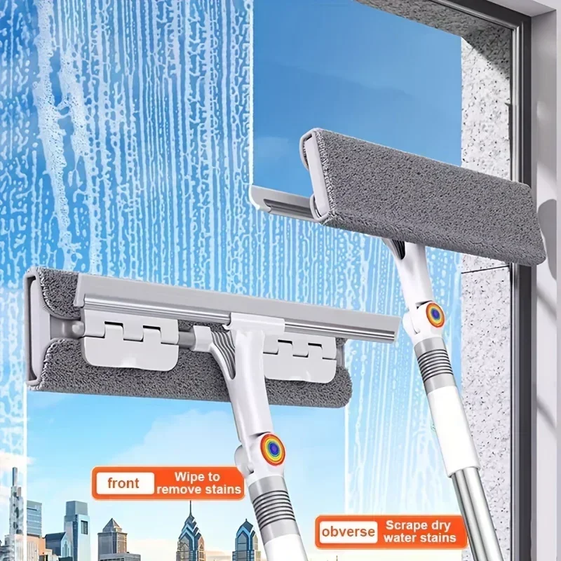 2-in-1-Glaswischer, multifunktionales Fensterreinigungswerkzeug aus Kunststoff und Edelstahl, für Badezimmer, Außenbereich, Zauberstab, Boden