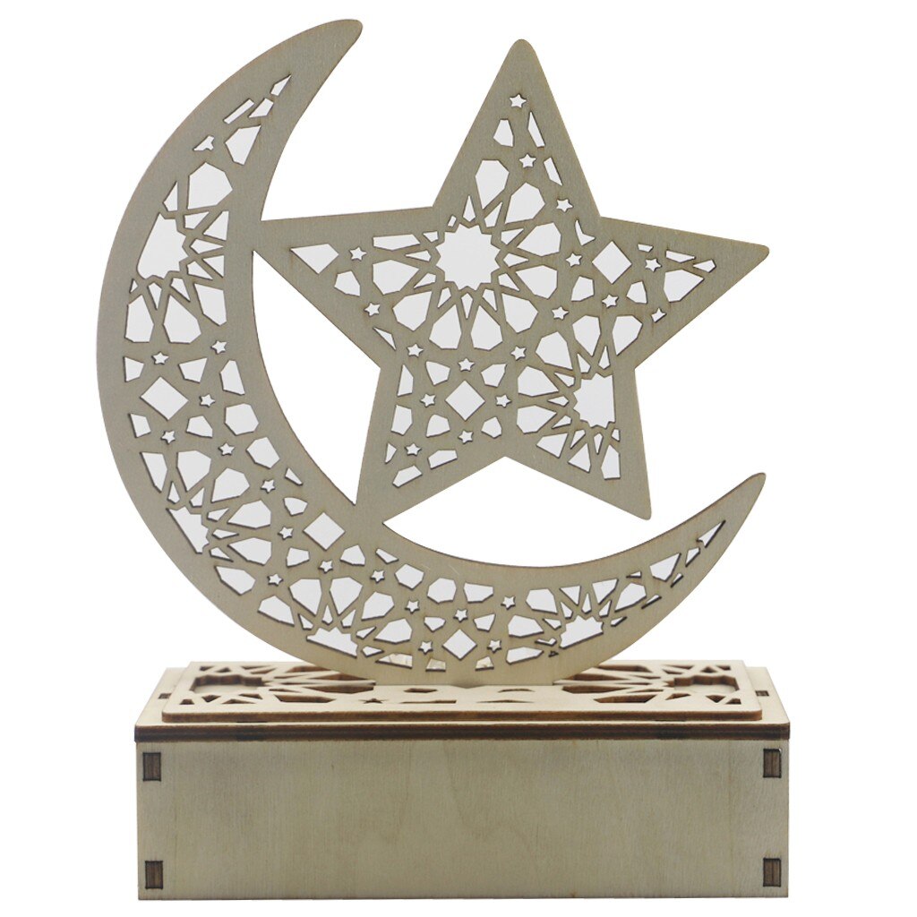 Houten Ramadan Eid Mubarak Decoraties Voor Huis Moon Star Led Kaarsen Licht Decoratieve Monteren/Demonteren 16X6X20cm: B