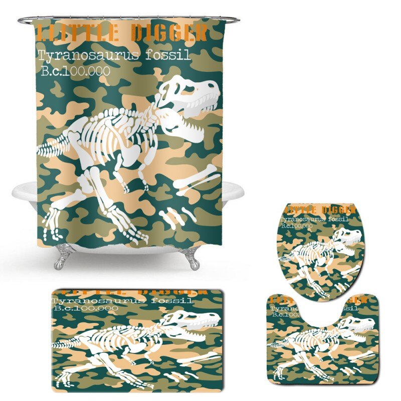 Leopard Print Animal Bathroom Set Toilet Lid Cover Bath Rugs Carpet Waterproof Shower Curtain with Hooks 4pcs Shower Curtain Set: Color-5