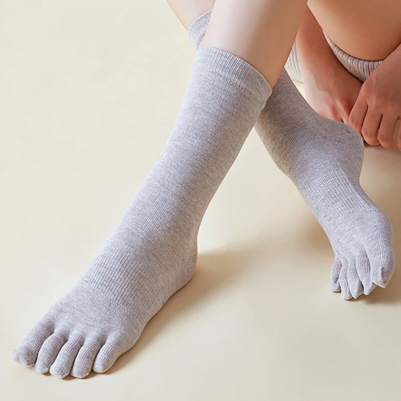 Damen-zehensocken, winter-frühlingssocken aus baumwolle, lässige japanische stil-sportsocken, wadenlang, einfarbige zehensocken: Beige