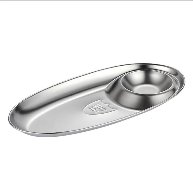 Kitchen Vegetable Plate Stainless Steel Fast Food Oval Sushi Shrimp Dumpling Kimchi BBQ Fast Food Seasoning Plate