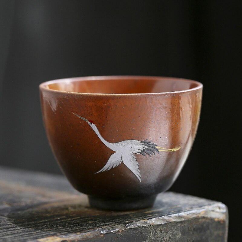 Chanshova kinesisk retro håndlaget på glasert porselen tekopp 100ml rødkronede krane mønster kina keramiske tekopper  h117